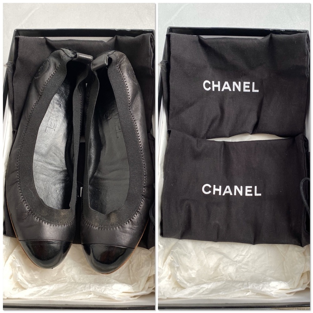 Chanel black classic elastic ballet flats 7